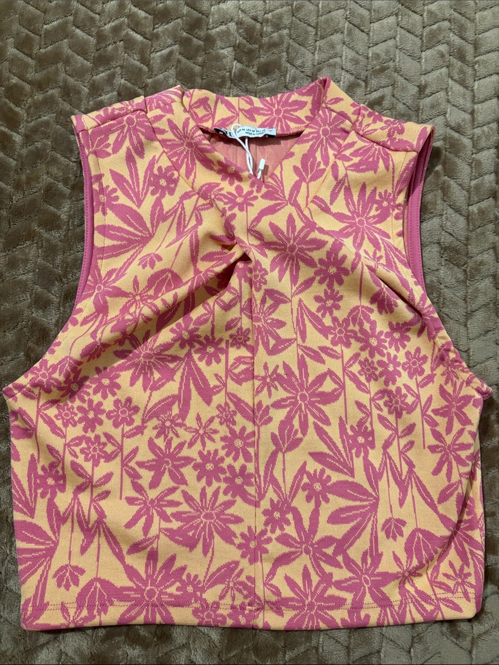 Zara Floral Knit Top in Pink and Yellow
